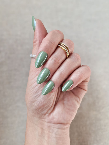 Lowkey Matcha - Short Almond - Chrome Press-Ons