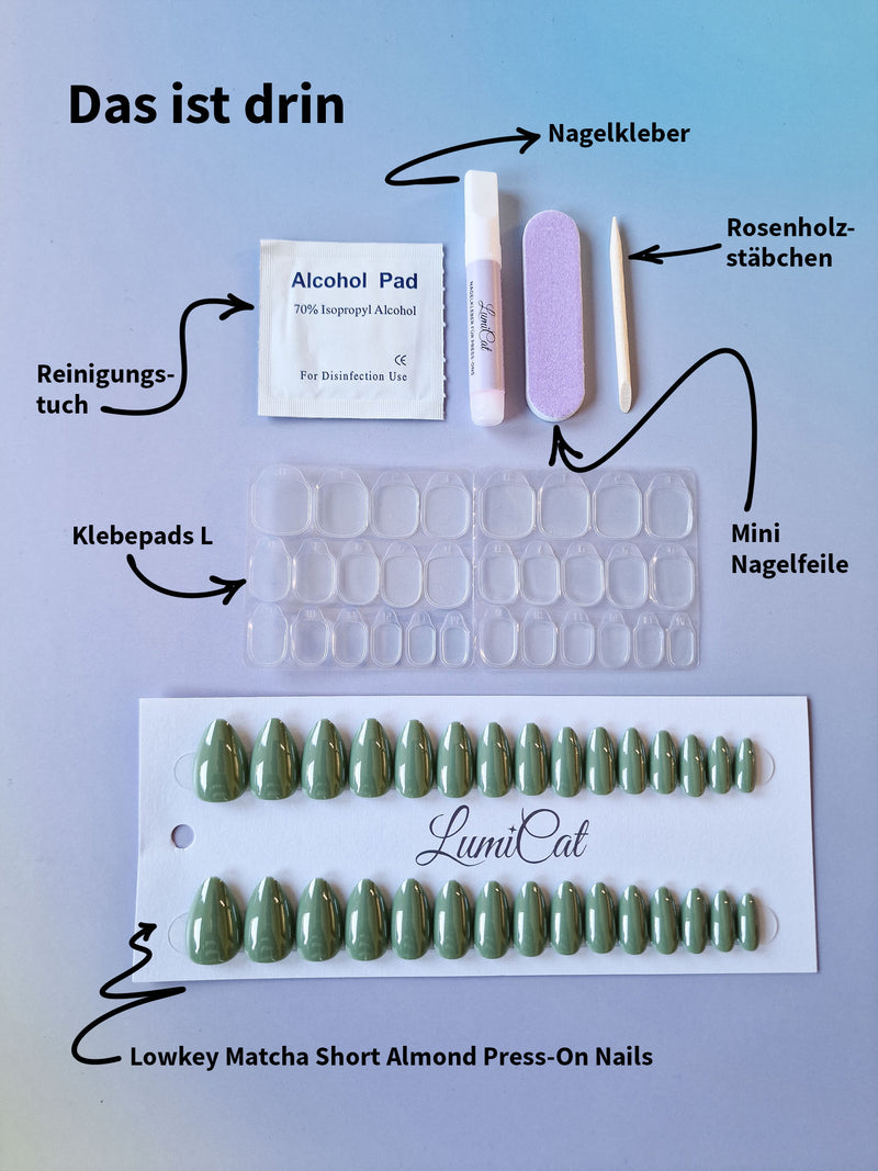 Lowkey Matcha Press-Ons Lieferumfang