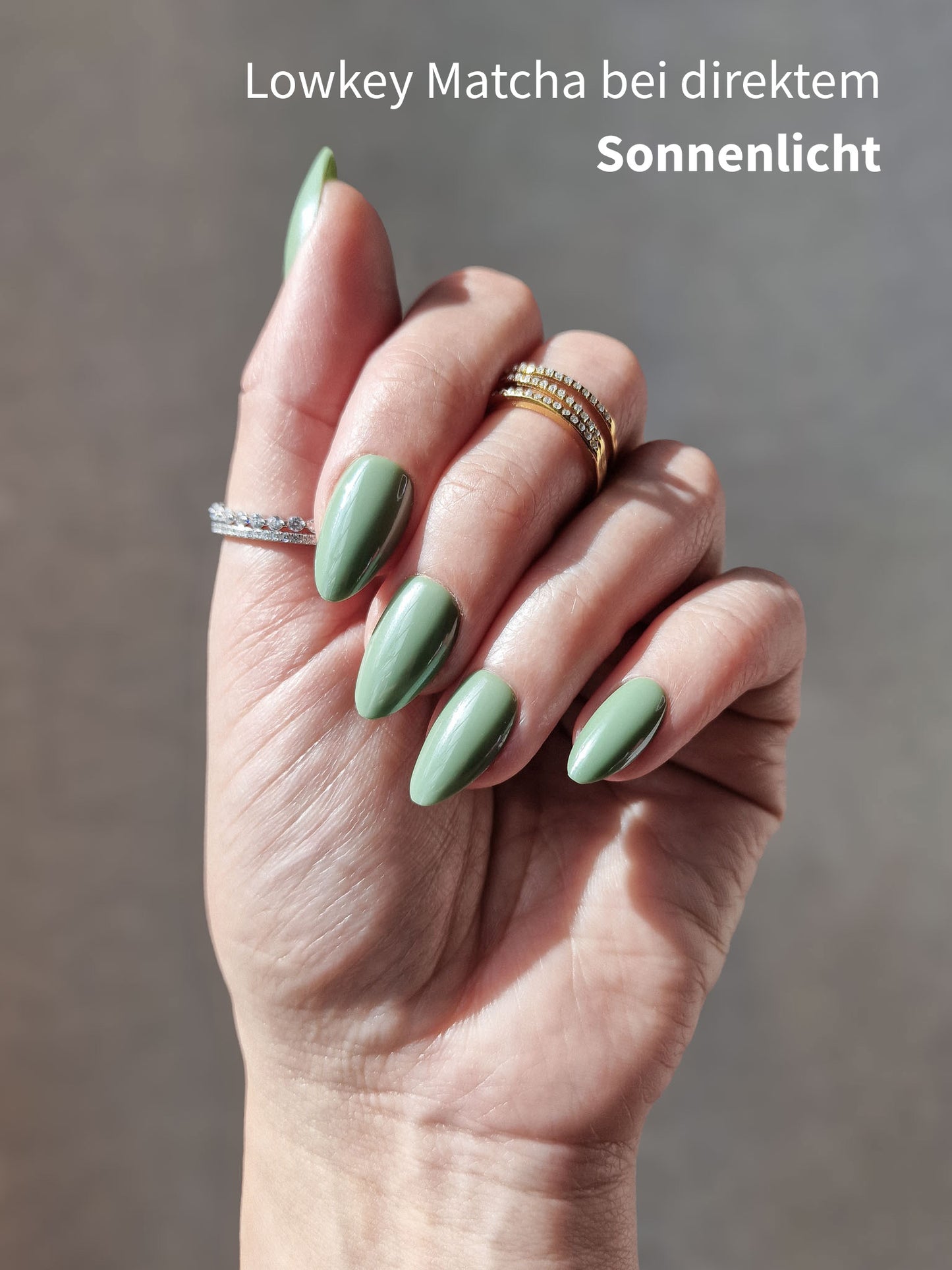Lowkey Matcha - Short Almond - Chrome Press-Ons