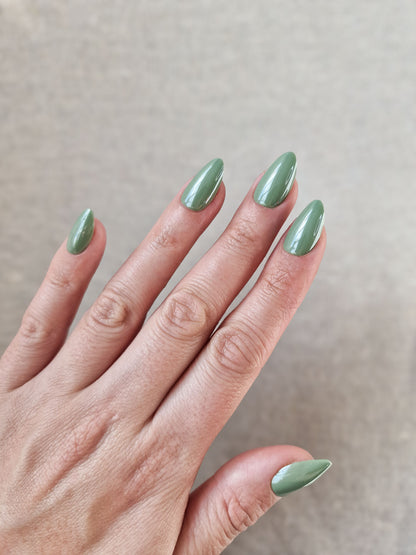 Lowkey Matcha - Short Almond - Chrome Press-Ons