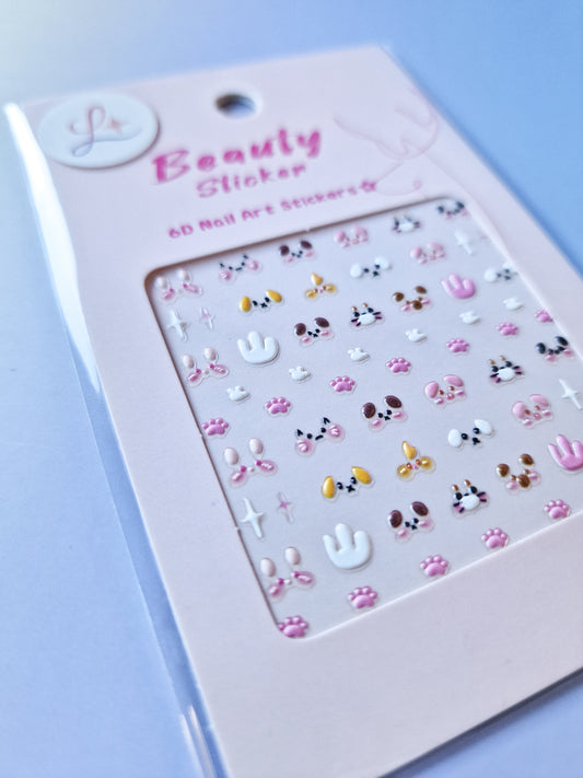 6D Kawaii Nail Stickers – Cute Mini Animal Faces