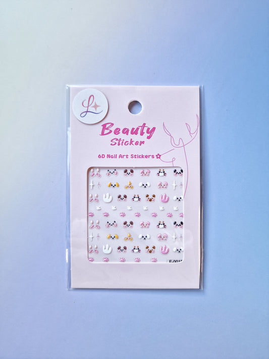6D Kawaii Nail Stickers – Cute Mini Animal Faces